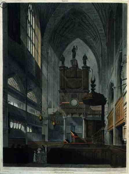 Az apátság belseje, a „Bath Illustrated by a Series of Views”-ből, John Hill (1770-1850) metszete, kocsma. írta William Miller alkotó: John Claude (after) Nattes