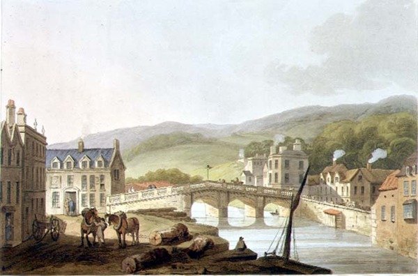 Old Bridge, a "Bath Illustrated by a Series of Views"-ből, John Hill (1770-1850) kocsma metszetében. írta William Miller alkotó: John Claude (after) Nattes