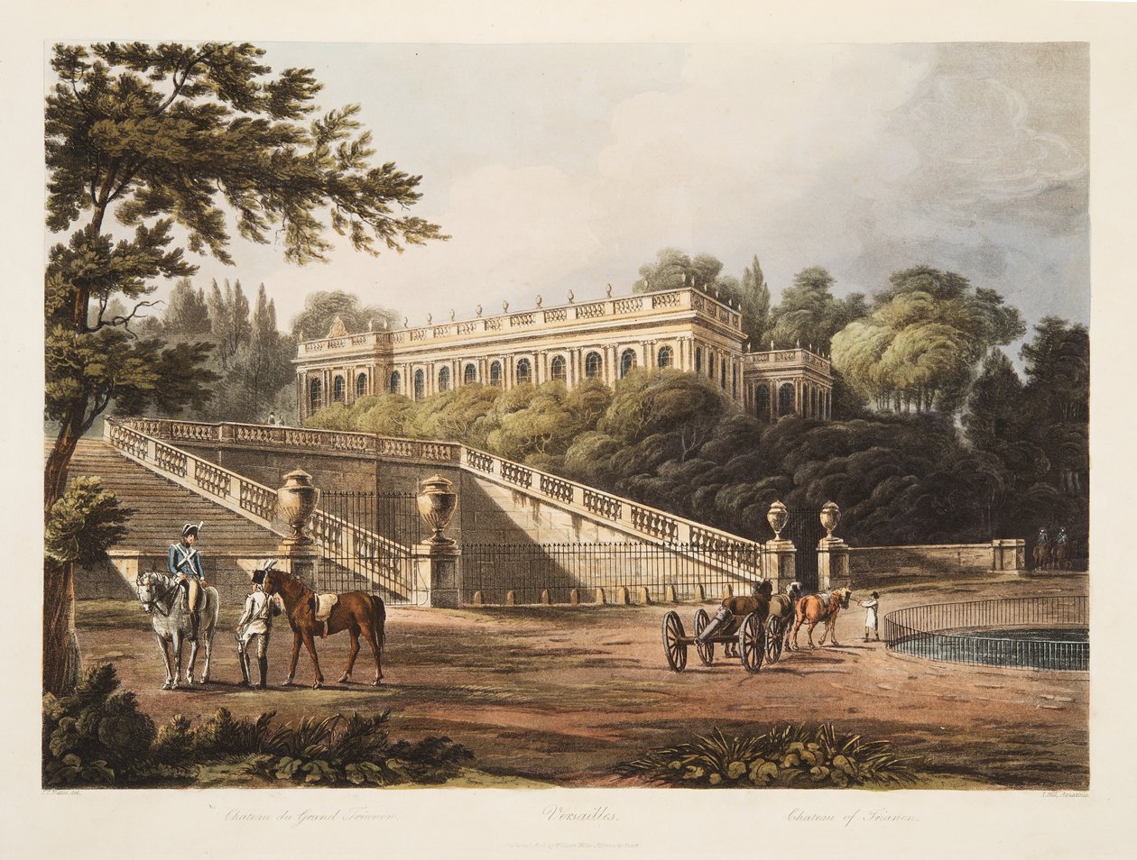 Trianon kastélya, illusztráció Versailles-ból, Párizs és Saint Denis, kocsma. 1805 (akvatinta) alkotó: John Claude Nattes