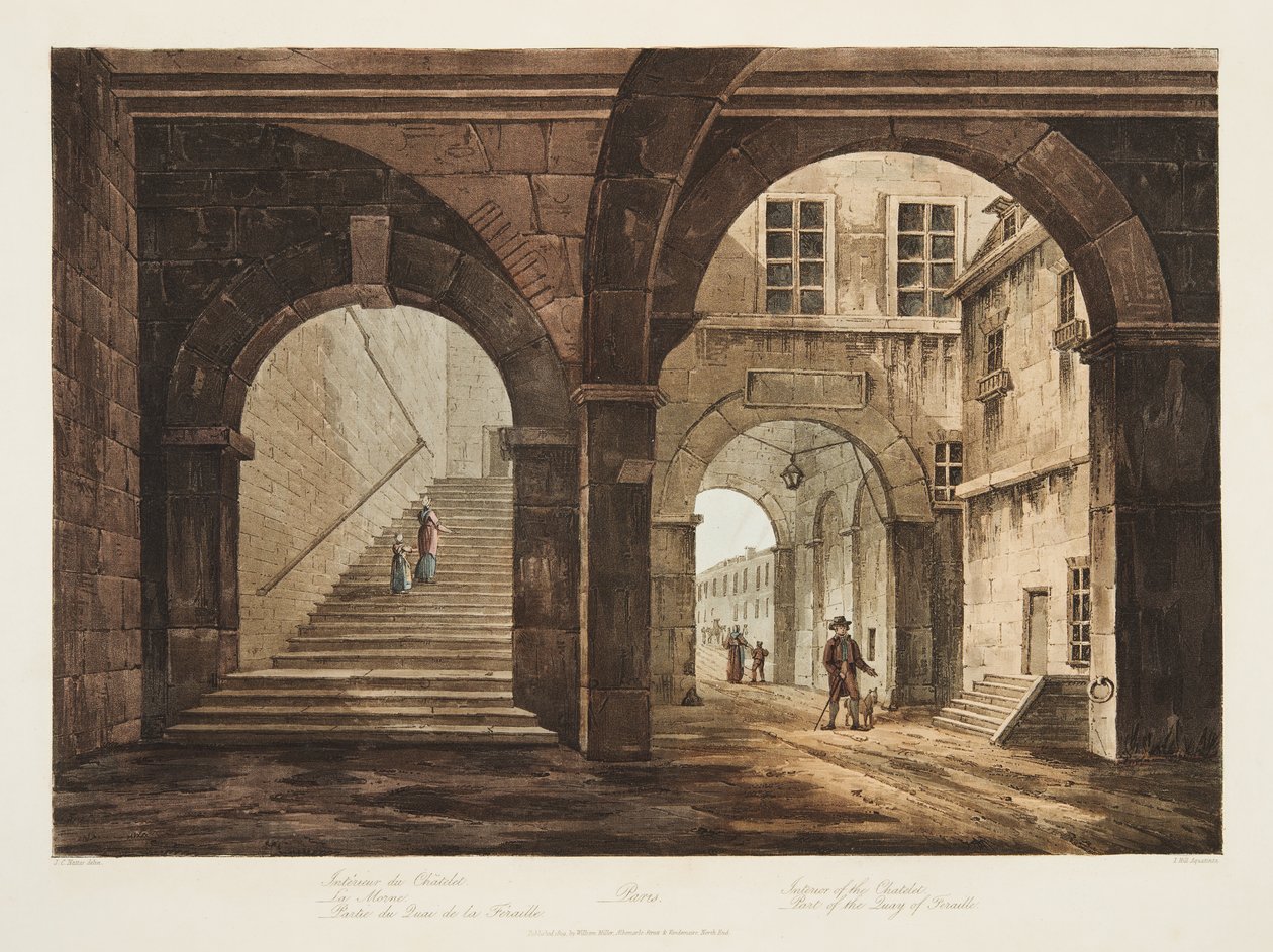 A Chatelet belseje, a feraille-i rakpart része, illusztráció Versailles-ból, Párizsból és Saint Denis-ből, pub. 1809 (akvatinta) alkotó: John Claude Nattes