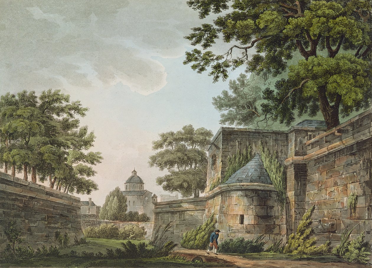 A Bastille Fosses-i belseje, 1809 (színes akvatinta) alkotó: John Claude Nattes