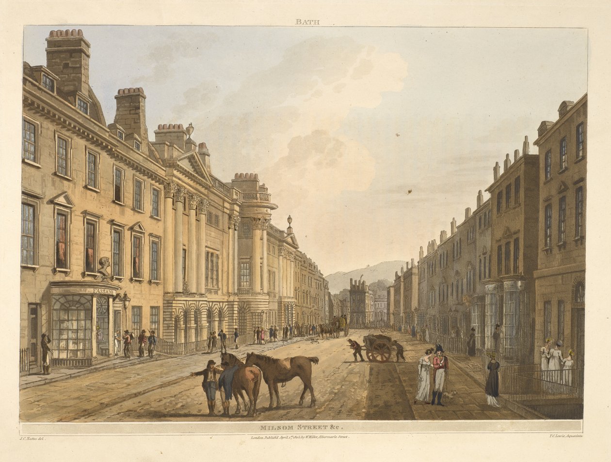 Milsom utca. Fürdő, nézetsorozattal illusztrálva, J. C. Nattes rajzaiból; minden lemezhez leírással.John Claude Nattes1806 alkotó: John Claude Nattes