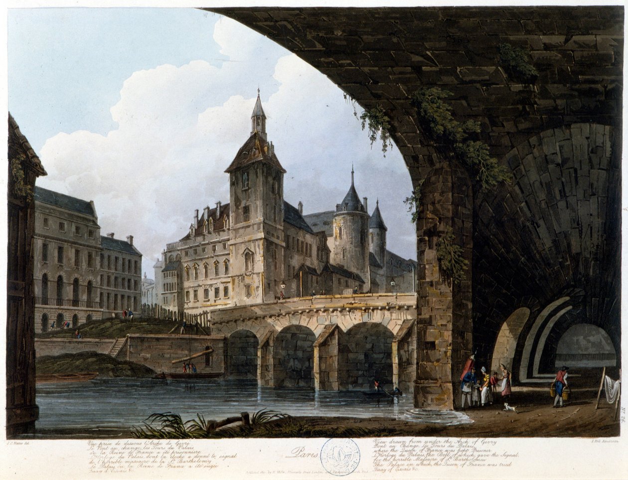 Párizs: Le Pont au Change – a „” Párizsban, J. C. Mats által”, szerk. Miller, London alkotó: John Claude Nattes