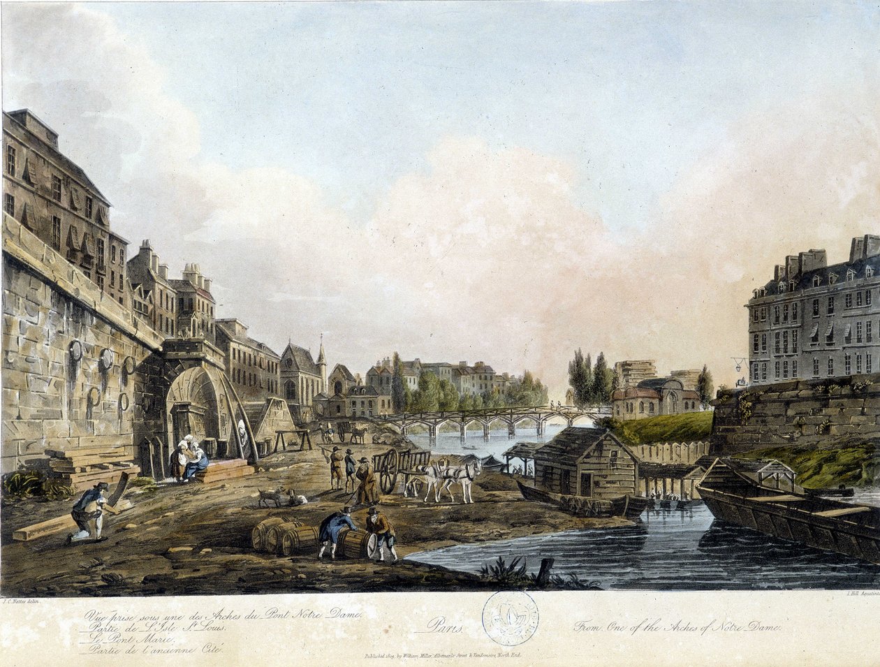 Párizs: Kilátás a Pont Notre-Dame-re – a „Paris vu par J.C. Mats” című kötetben, szerk. Miller, London alkotó: John Claude Nattes