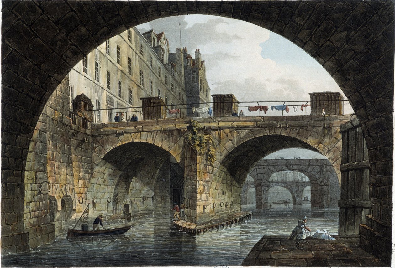 Párizs: a kis híd és a Hotel Dieu - in ""Paris vu par J.C. Mats", szerk. Miller, London alkotó: John Claude Nattes