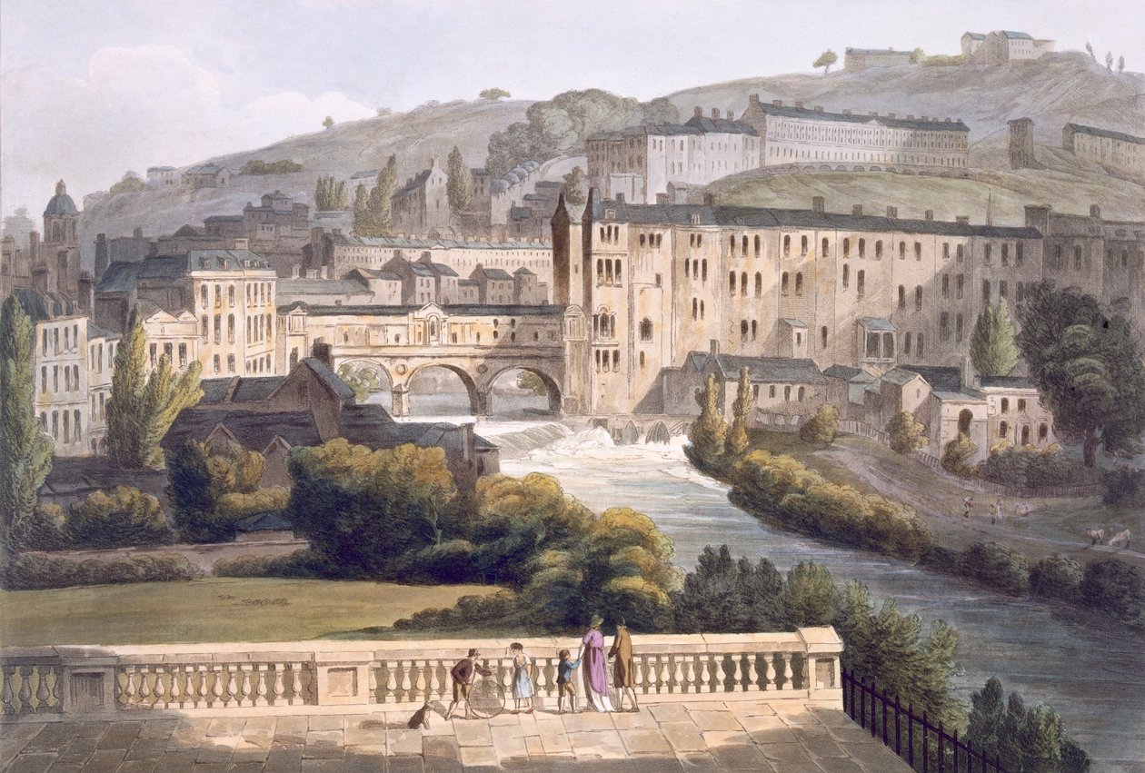 Pulteney Bridge, a „Bath Illustrated by a Series of Views”-ből, John Hill metszet, pub. William Miller, 1806 (akvatinta) alkotó: John Claude Nattes