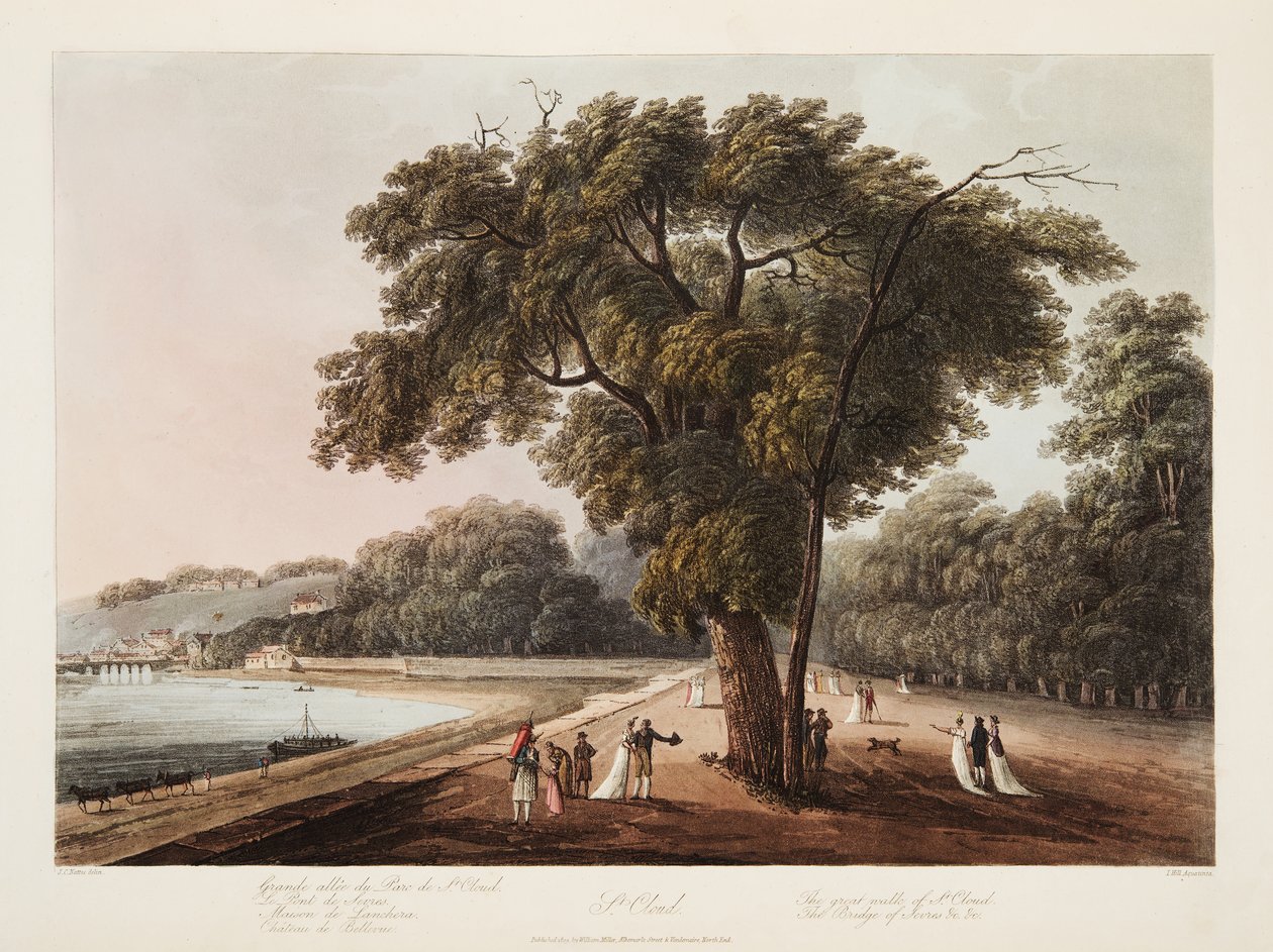 Szent Felhő, Szent Felhő Nagy sétája, Sevres hídja stb., illusztráció Versailles-ból, Párizs és Saint Denis, kocsma. 1805 (akvatinta) alkotó: John Claude Nattes