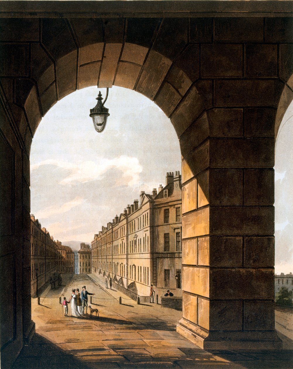 Utcai jelenet, Bath (akvatinta) alkotó: John Claude Nattes