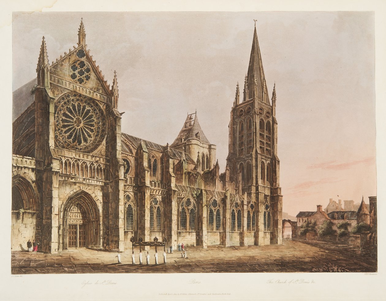 A Szent Dénes-templom, illusztráció Versailles-ból, Párizs és Saint Denis, pub. 1805 (akvatinta) alkotó: John Claude Nattes