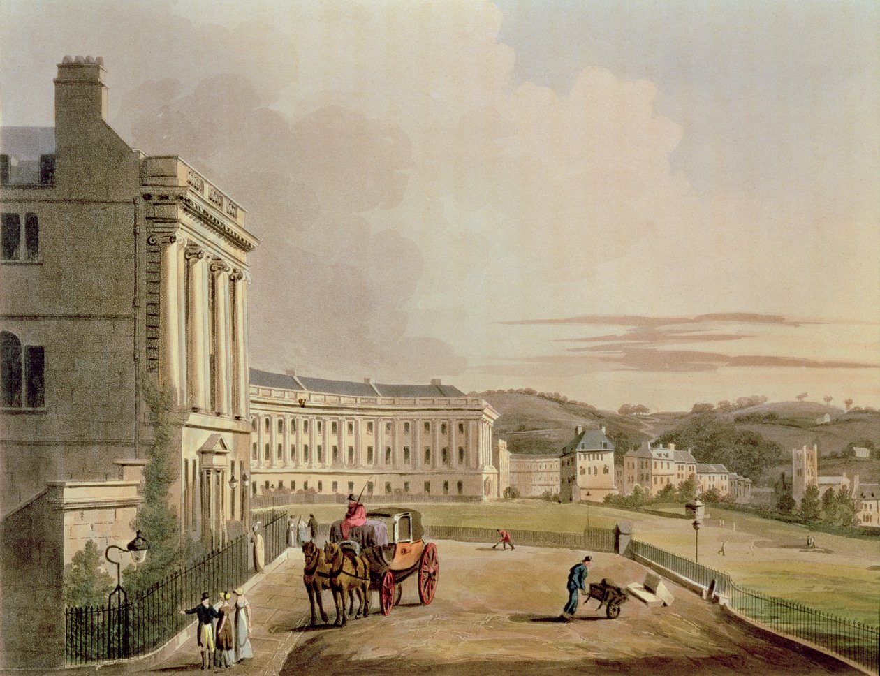 A félhold, az utca részlete, a Bathtól Illustrated by a Series of View, metszett: John Hill 1770-1850 pub. William Miller, a 92988-as akvatinta 1804-es részlete alkotó: John Claude Nattes