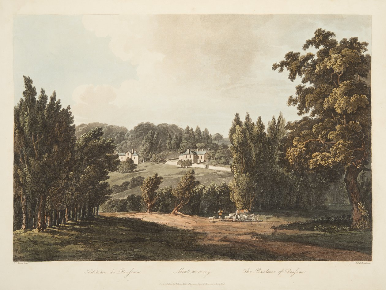Rousseau rezidenciája, illusztráció Versailles-ból, Párizs és Saint Denis, kocsma. 1809 (akvatinta) alkotó: John Claude Nattes