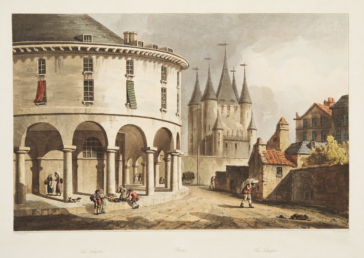 A templom, illusztráció Versailles-ból, Párizs és Saint Denis, kocsma. 1805 (akvatinta) alkotó: John Claude Nattes
