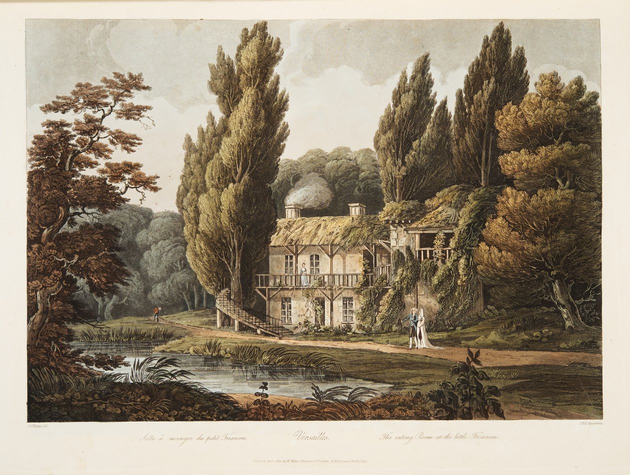 Versailles, Az étkező a Kis Trianonban, illusztráció Versailles-ból, Párizs és Saint Denis, kocsma. 1805 (akvatinta) alkotó: John Claude Nattes