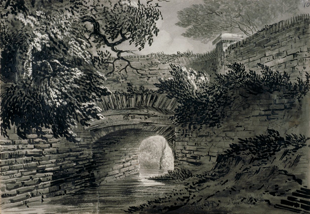 Kilátás a Serpentine vízelvezető rendszerének egy szakaszára a londoni Hyde Parkban, c1817 alkotó: John Claude Nattes