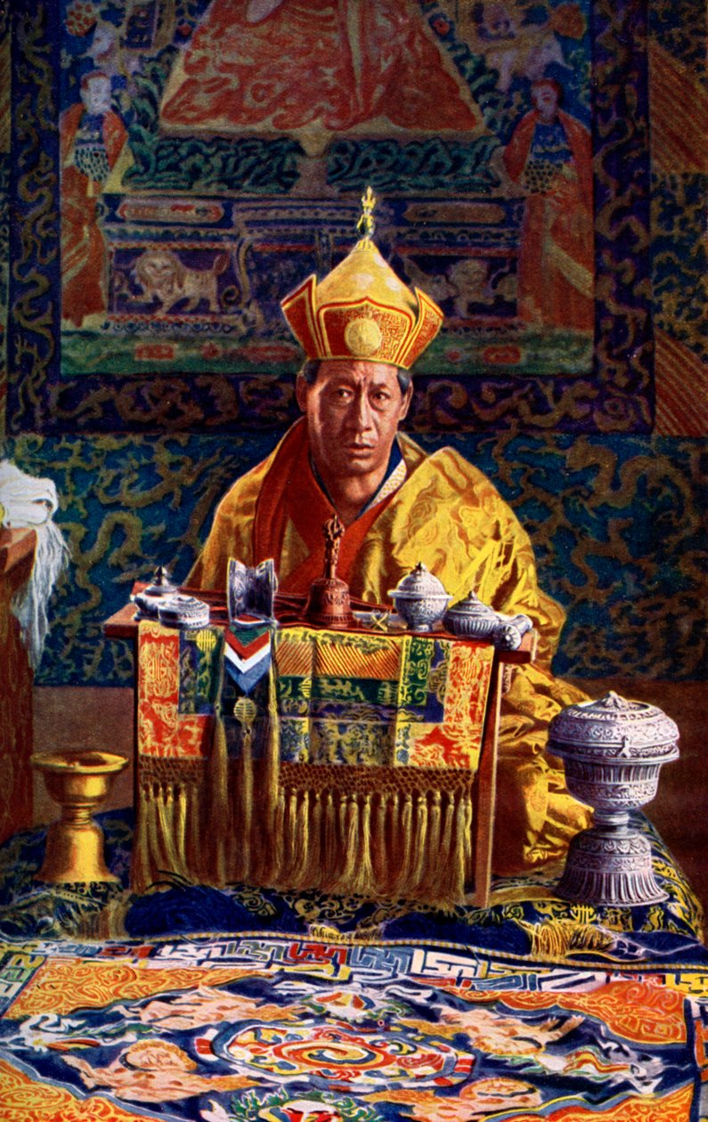 Deb Raja, a bhutáni buddhista egyház megbízott vezetője, 1922. alkotó: John Claude White