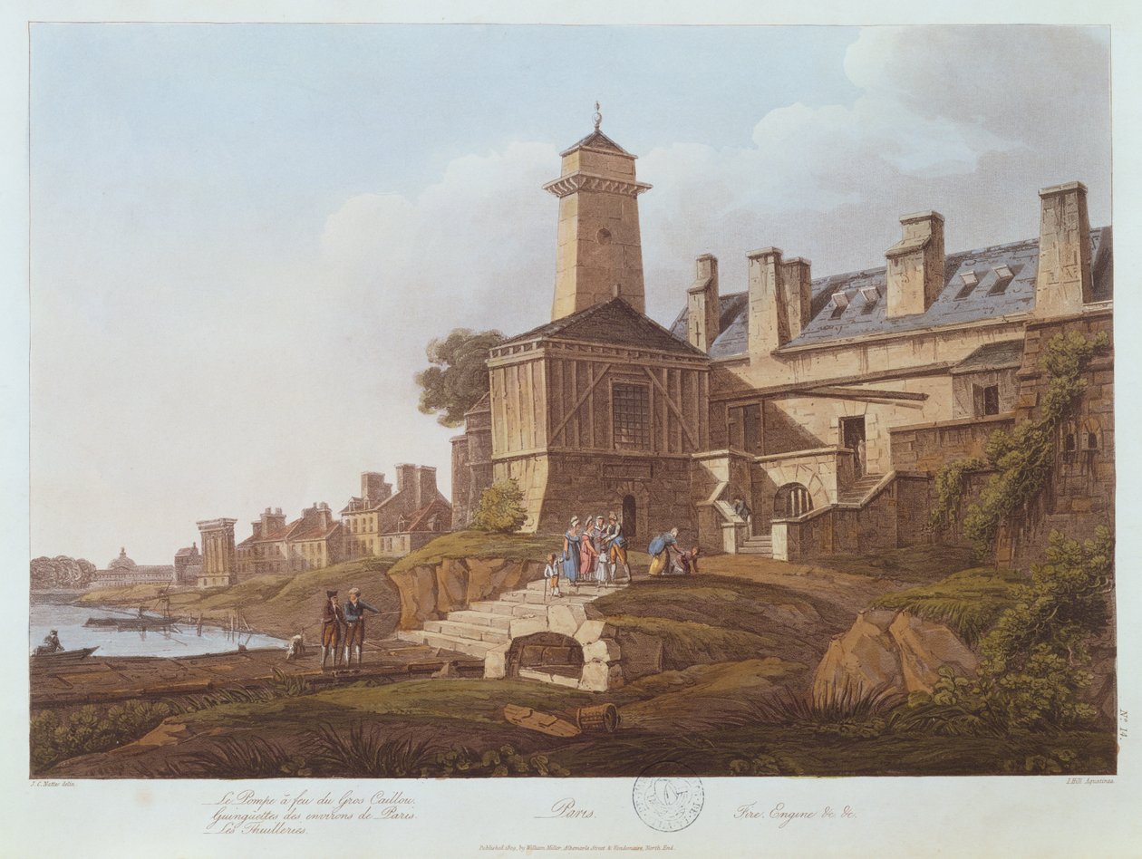 Gros-Caillou gőzszivattyúja, 1810 (színes akvatinta) alkotó: John Claude after Nattes