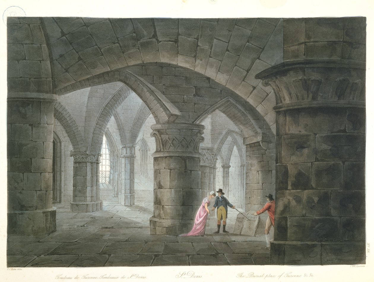 Turisták Henri de La Tour dAuvergne (1611-75) Vicomte de Turenne sírjához a Saint-Denis templom kriptájában, 1809 (színes metszet) alkotó: John Claude after Nattes