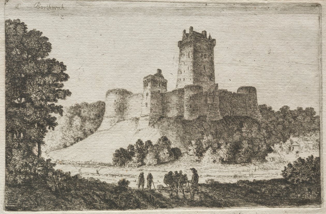 Borthwick kastély keletről. alkotó: John Clerk of Eldin