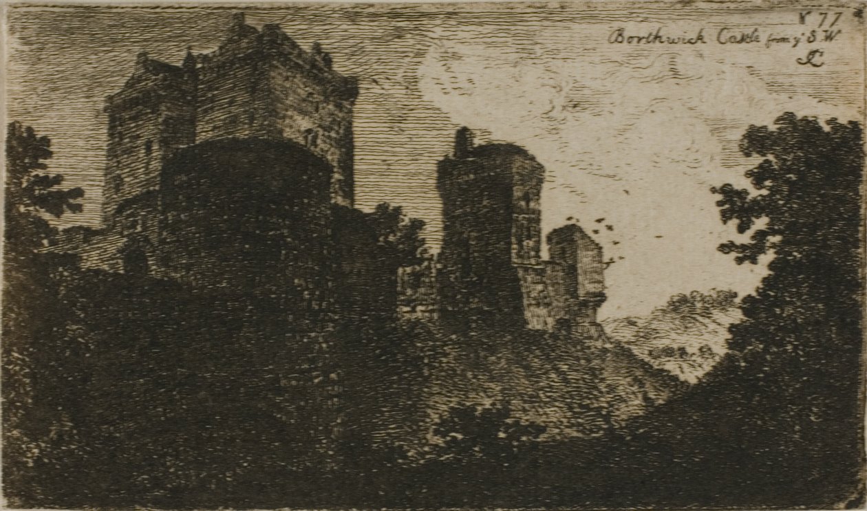 Borthwick kastély délnyugat felől alkotó: John Clerk of Eldin