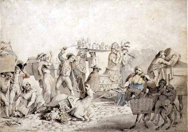 Utcai jelenet (toll és tinta akvarellel papíron) alkotó: John Collet