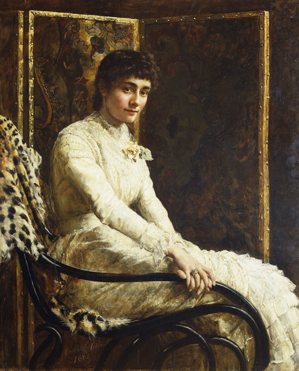 Marian Huxley, a művész feleségének portréja esküvői ruhájában, 1880 alkotó: John Collier