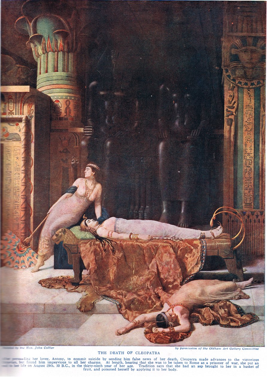 Kleopátra halála, illusztráció a „Hutchinsons History of the Nations” című könyvéből, 1910 körül alkotó: John Collier