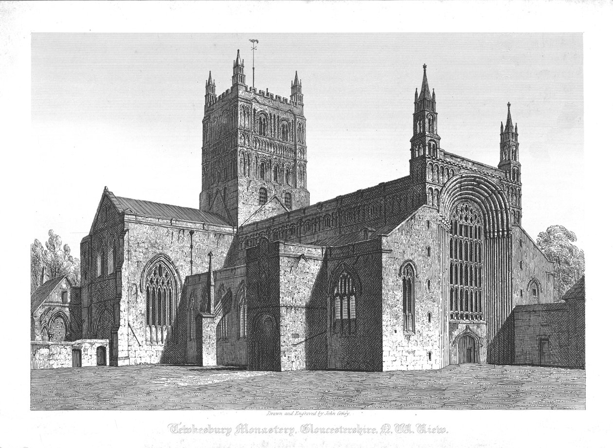 Tewkesbury kolostor, Gloucestershire, N. W. View, 19. század eleje. alkotó: John Coney