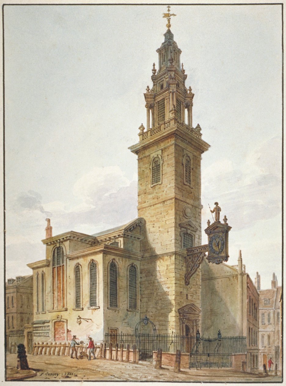 Kilátás a St James Garlickhythe-templomra, London City, 1811 alkotó: John Coney