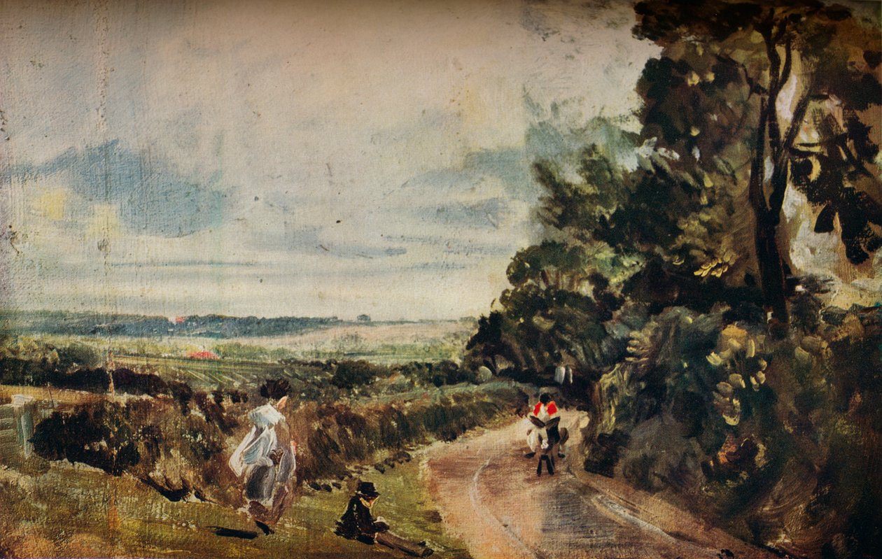 Országút fákkal és figurákkal recto, Willy Lotts House verso, c1830. alkotó: John Constable