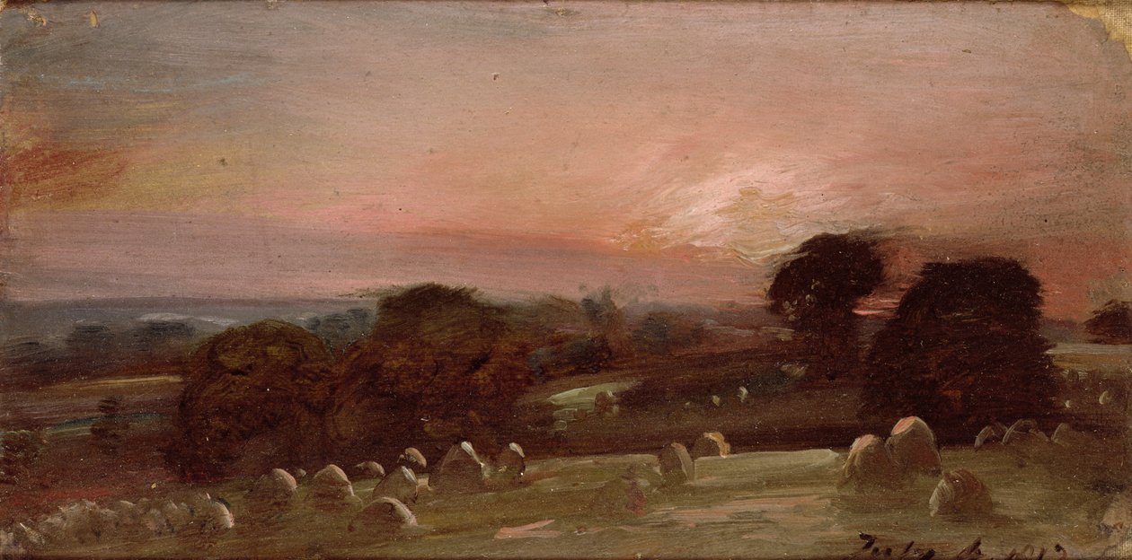 Egy Hayfield East Bergholt közelében naplementekor alkotó: John Constable