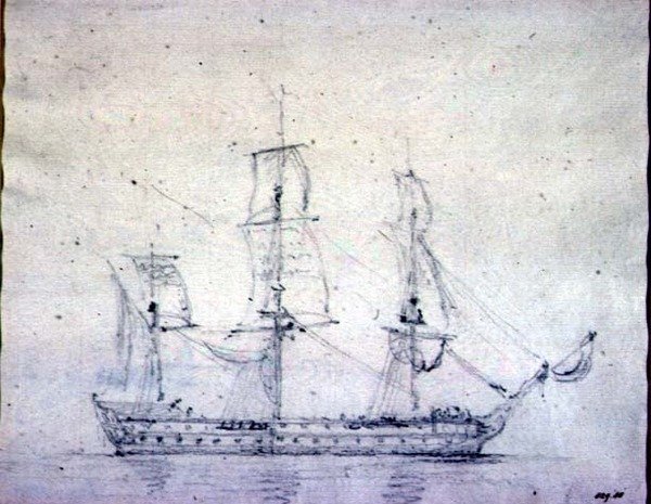 Egy Man-o-war (grafit papíron) alkotó: John Constable