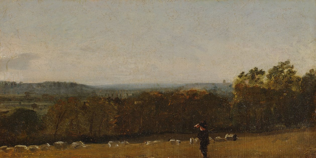 Egy pásztor a tájon átnéz Dedham Vale-en Langham felé, kb. 1811. alkotó: John Constable