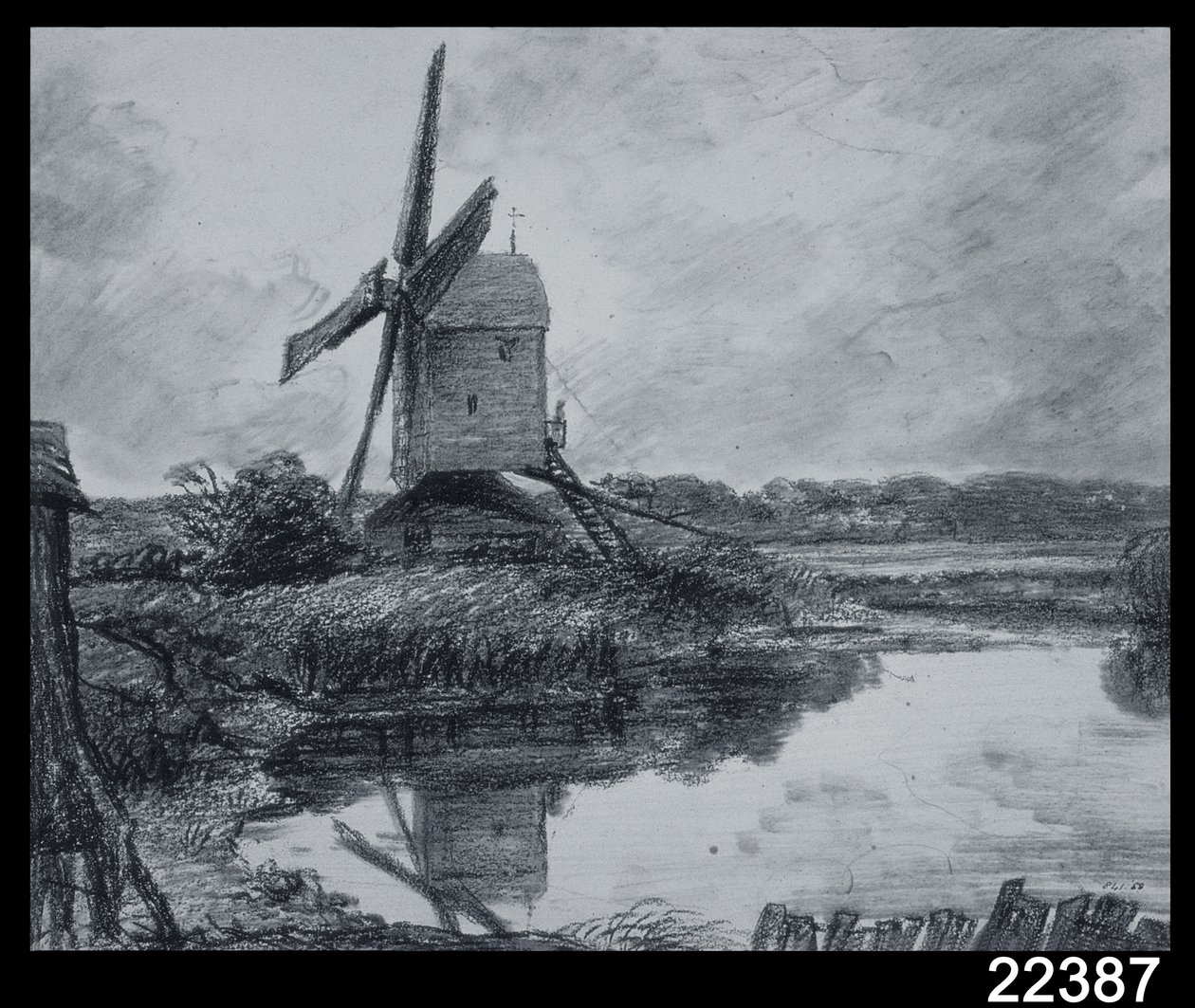 Malom a Stour folyó partján (faszén papíron) alkotó: John Constable