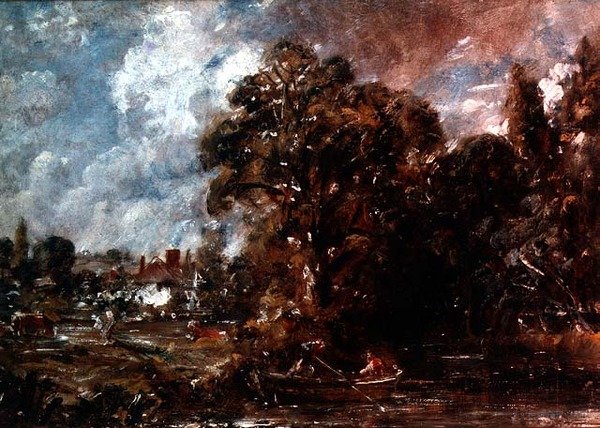 Folyói jelenet egy parasztházzal a vízpart közelében, 1830-36 körül (olaj) alkotó: John Constable