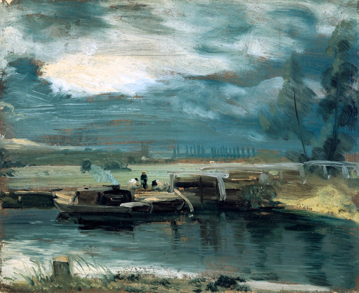 Bárkák a Stouron, a Dedham templommal a távolban, 1811 alkotó: John Constable