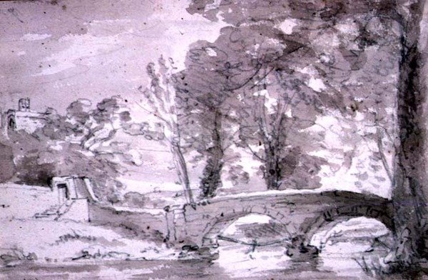 Híd fákkal és épületekkel, Haddonnál alkotó: John Constable