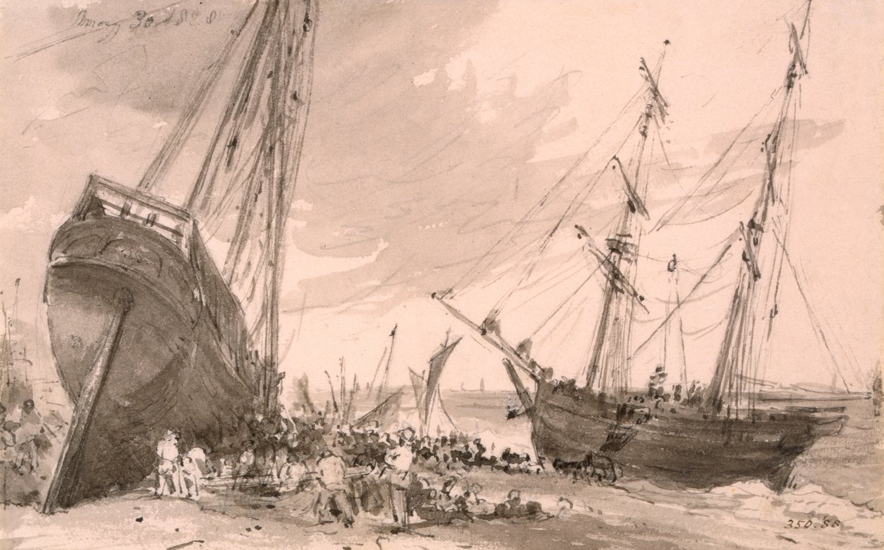 Brightoni tengerparti jelenet két hajóval az előtérben, 1828. május 30 alkotó: John Constable