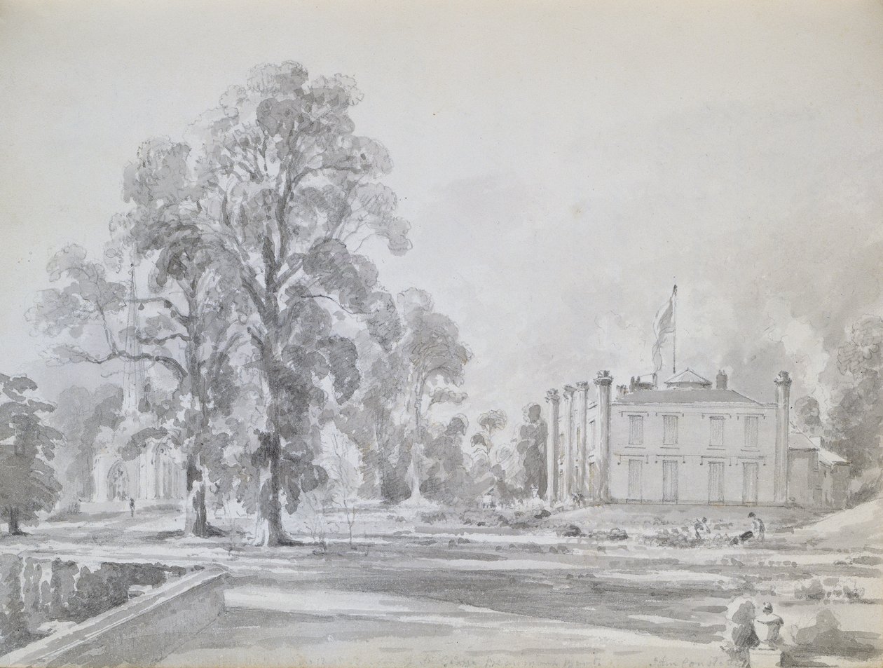 Coleorton Hall, Leicestershire, Sir George Beaumont otthona (toll és mosás) alkotó: John Constable