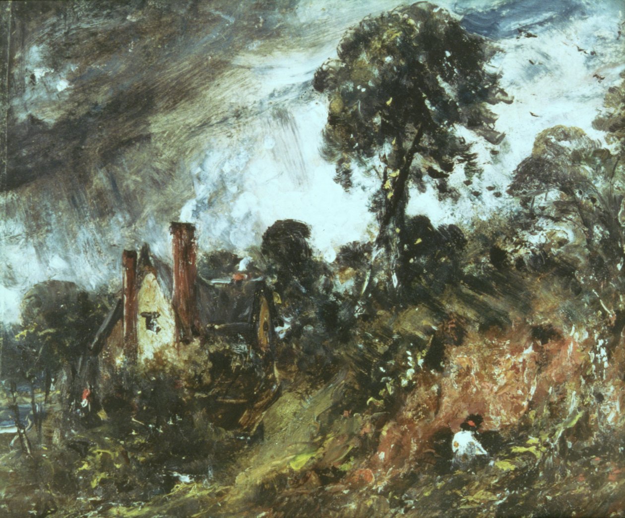 Kunyhó fák között homokpaddal, 1830-36 körül alkotó: John Constable