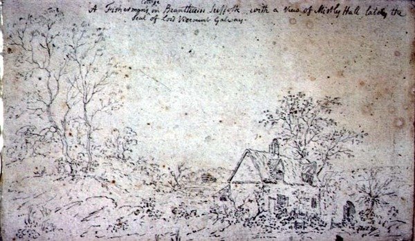 Víkendház Branthamban, kilátással a Mistley Hallra (rajz) alkotó: John Constable