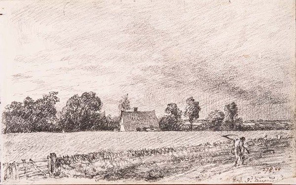 Víkendházak és út, East Bergholt, ceruza alkotó: John Constable