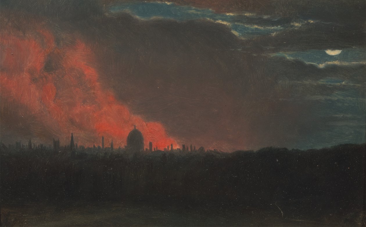 Tűz Londonban, Hampsteadből nézve, 1834. október 16., Hampsteadből nézve kb. 1826. alkotó: John Constable