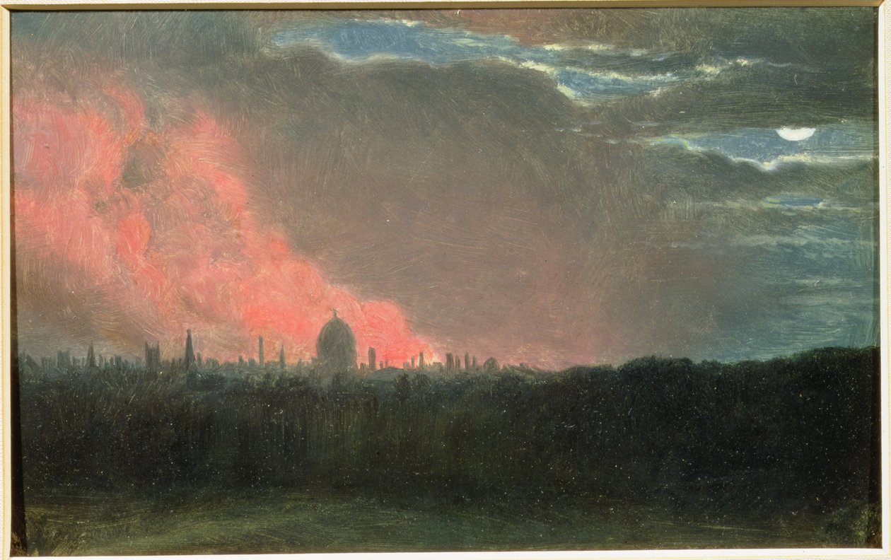 Tűz Londonban Hampstead felől nézve (olaj, papírra fektetve a panelre) alkotó: John Constable
