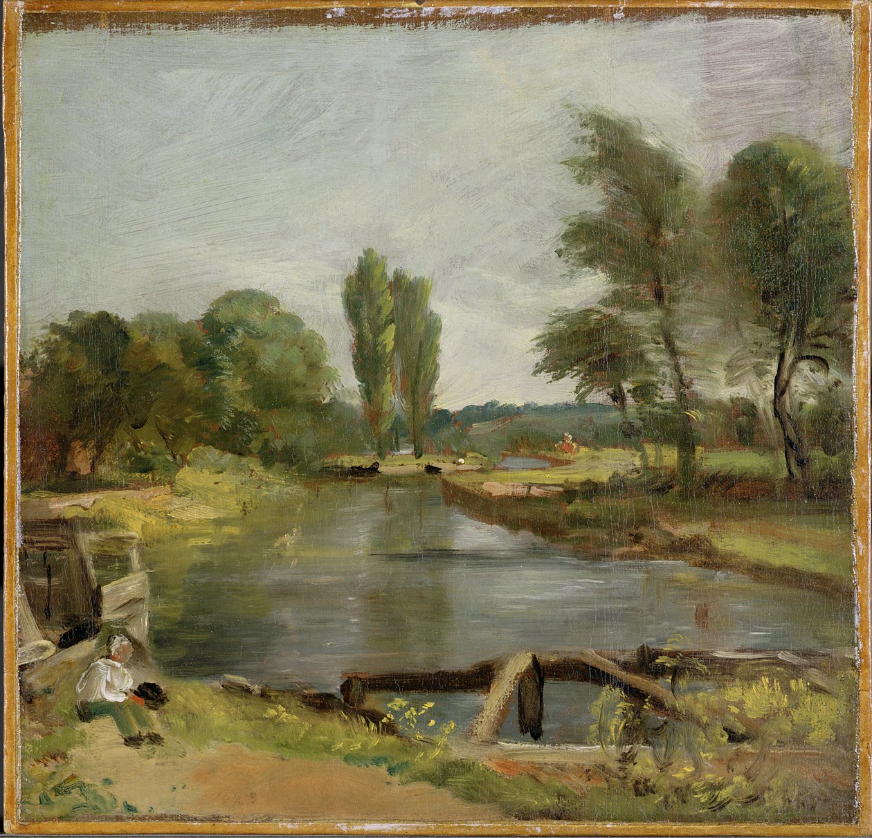 Flatford Lock, 1810-11 (olaj, papír, vászon) alkotó: John Constable