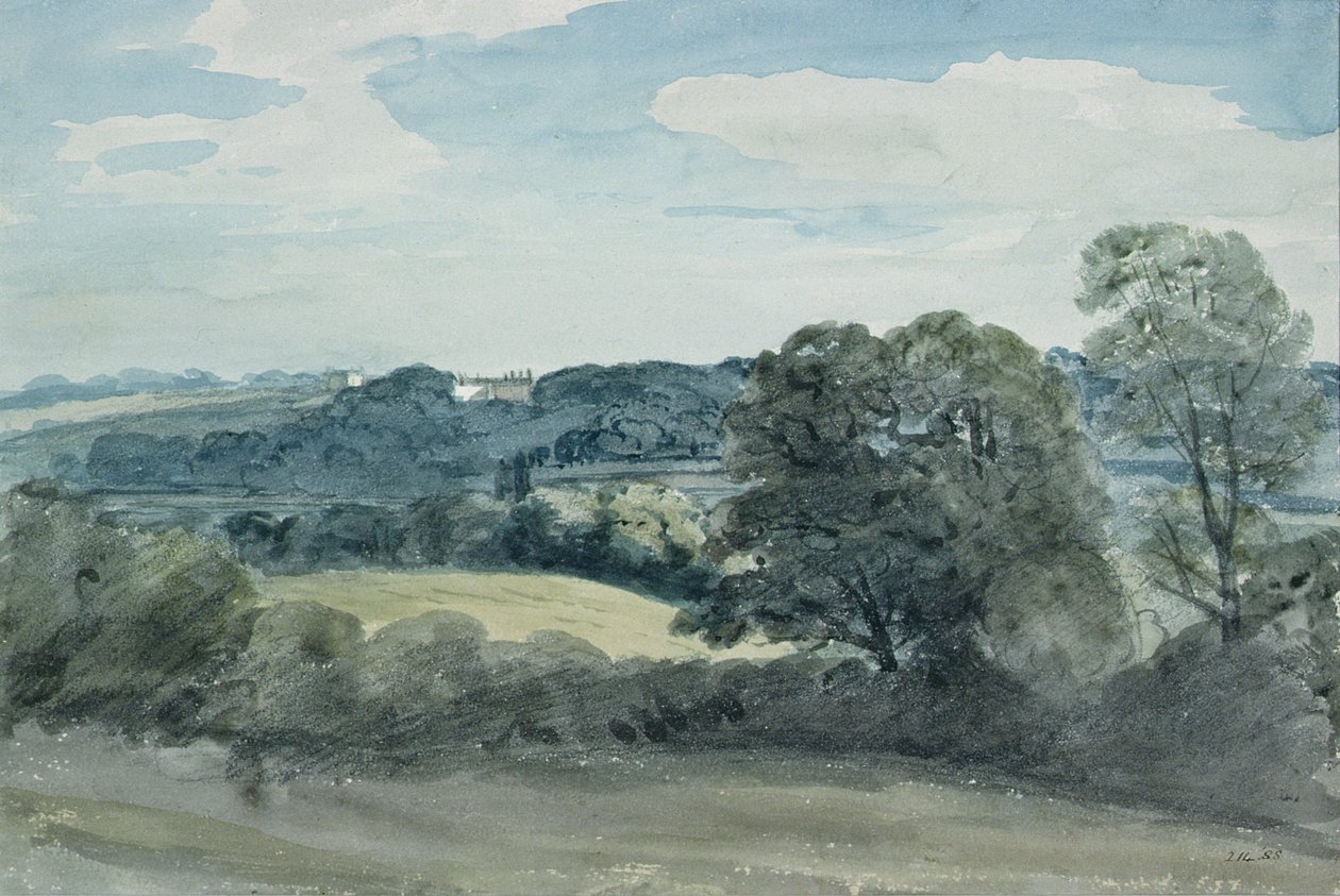 Tájkép épületekkel a távolban (akvarell) alkotó: John Constable