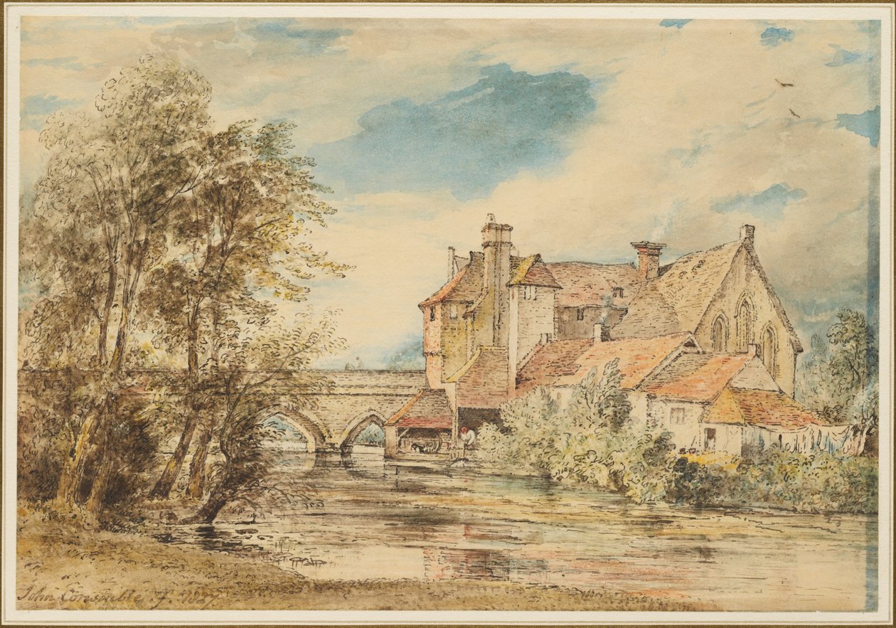 Régi házak a salisburyi Harnam hídon, Szent Miklós ősi kórházával alkotó: John Constable