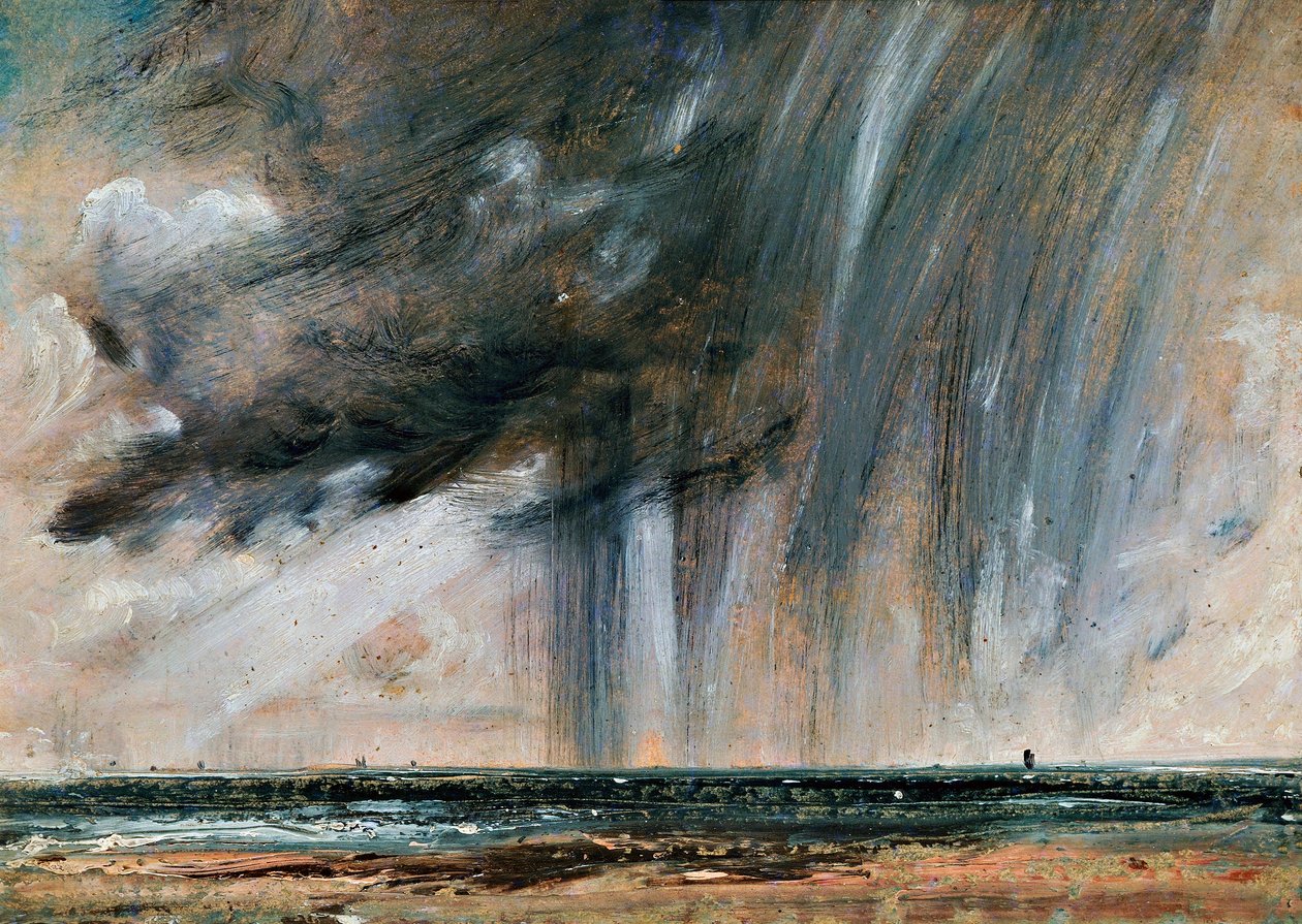 Esővihar a tenger felett, tengeri tájkép tanulmány esőfelhőkkel, kb 1824-1828, John Constable (1776-1837), olaj, papír, vászonra fektetve, 22,2x31 cm alkotó: John Constable