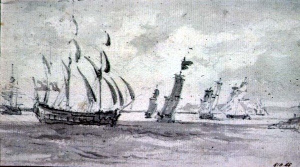 Szállítás in a Breeze in the Thames vagy Medway (grafit papíron) alkotó: John Constable