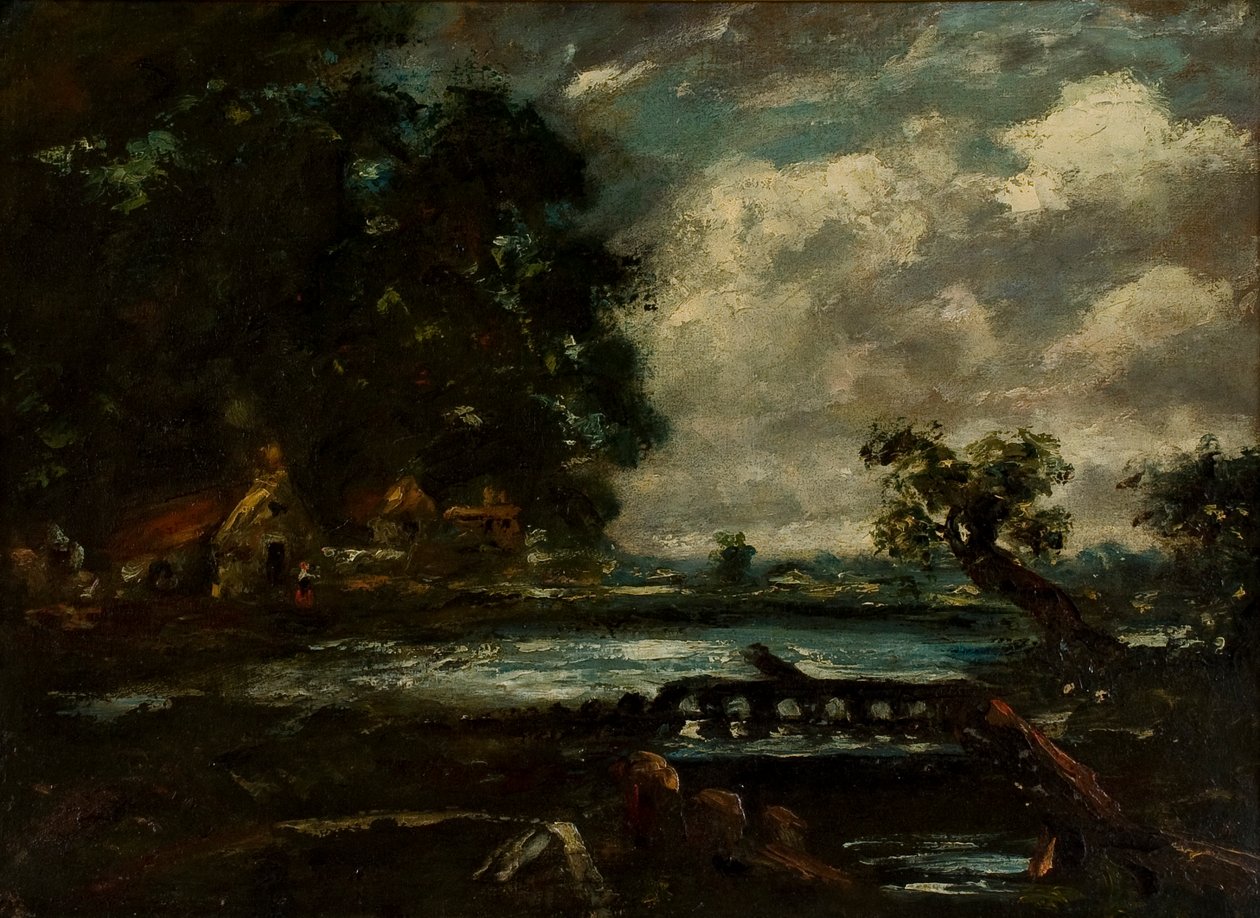 Tanulmány a „The Leaping Horse”-hoz (nézet a Stour-on) alkotó: John Constable