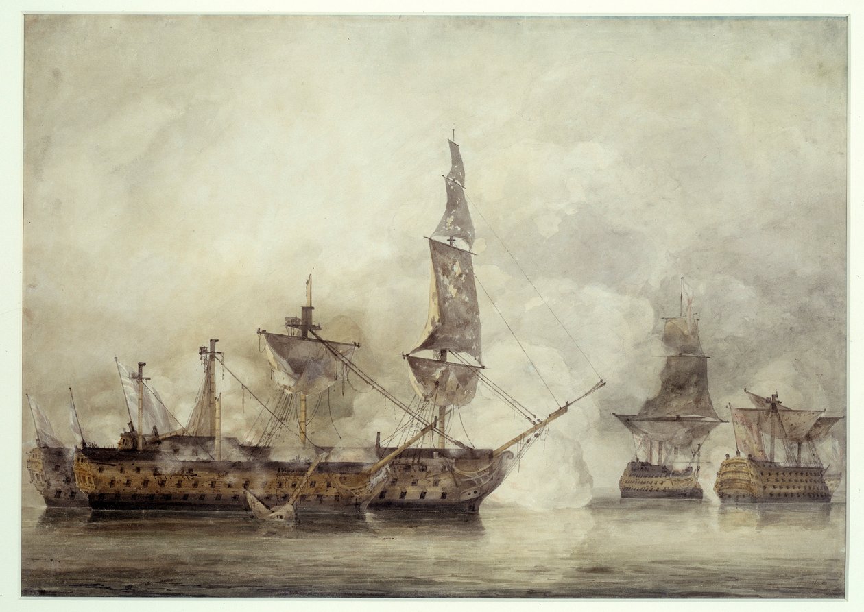 A „Győzelem” Trafalgar két francia hajó között van (1805). John Constable rajza (1776-1837) alkotó: John Constable